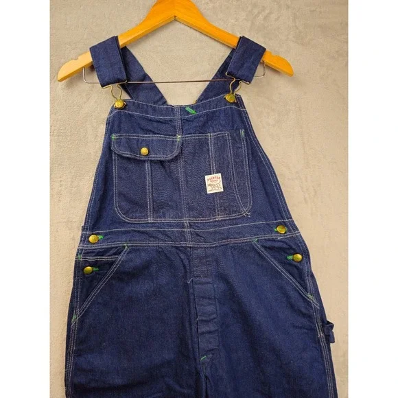 VTG Pointer Brand Low Back Bib Denim Overalls Dark 32x28.5 Made In USA Workwear - Picture 2 of 6